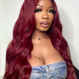 Wavymy Burgundy 99J Colored Wear Go Wigs Glueless 4x6 Lace Closure Wig 180% Density
