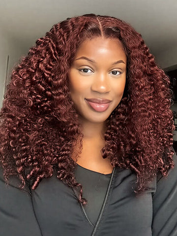 Curly reddish brown wig Glueless Reddish Brown Curly Lace Wigs -Asteriahair main image 3