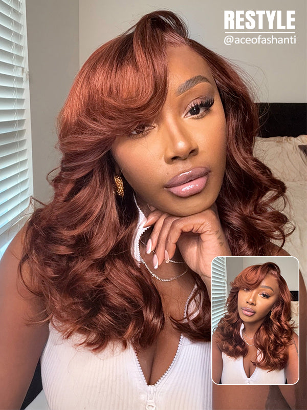 human hair 7x5 lace copper brown body wave glueless wigs