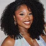 Wavymy Afro Curly 3 In 1 Half Wig Upgrade Drawstring No Lace No Glue Human Hair Wigs 180% Density