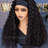 Wavymy Water Wave Headband Wig 100% Virgin Human Hair Pre-attached Scarf Natural Color Glueless Wig  Long Headband Wig Fashion