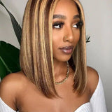 Clearance Sale Wavymy Pre-cut 4x4 Lace Wear Go Honey Blonde Highlight Color Glueless Straight Bob Wig 180% Density