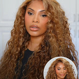 Wavymy Honey Blonde Highlight Wear Go Glueless Water Wave Wig 4x6 Pre-cut Pre-plucked Bleached Knots Wig 100% Human Hair