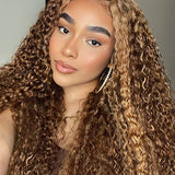 Wavymy Honey Blonde Highlight Water Wave Pre-cut 4x4 Lace Wear Go Glueless Bob Wig 180% Density