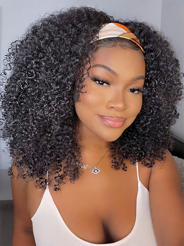 Wavymy Half Wig Kinky Curly Headband Wigs 100% Virgin Human Hair No Glue No Sew