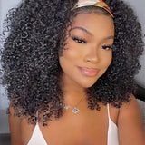 Wavymy Drawstring Half Wig Kinky Curly Upgrade No Lace No Glue Human Hair Wigs 180% Density