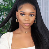 Wavymy Upgrade Drawstring Half Wig Kinky Straight Wig Human Hair No Glue No Lace Wig For Women 180% Density