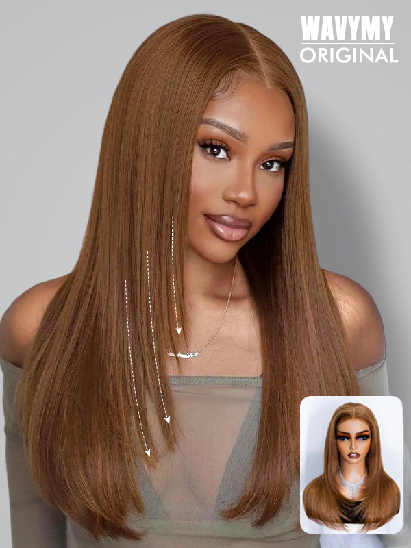 Wavymy Real Hair Wigs Layered Cut Chestnut Brown Wear Go Wigs Straight 4x6 Lace Closure Wigs