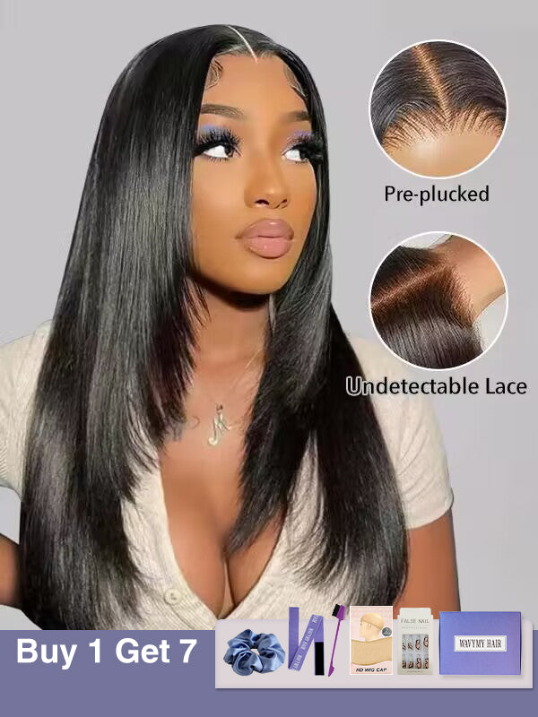 Wavymy Jack Black Wig TikTok Viral Layered Cut Pre-bleached Wear Go Wigs 180% Density Straight 4x6 Lace Closure Wigs