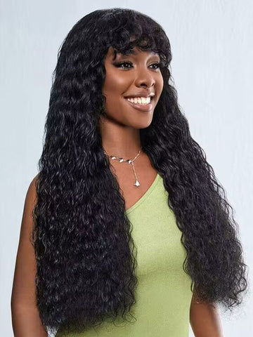 Deep wave  bangs wig for sale 2020 Highlights Colored Human Hair Wig With Bangs Body Wave Lace  main image 3