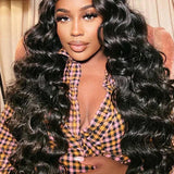 Wavymy Realistic HD Lace Wigs Loose Wave 13x6 Lace Front Wigs Natural Black Color Human Hair Wigs