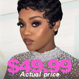 Wavymy Curly Pixie Wig Pre-styled Wig Human Hair Machine Made Short Pixie Natural Color