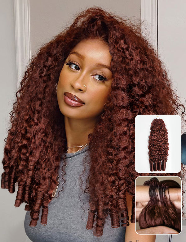 Wavymy Honey Blonde Highlight Burmese Curly Feather Crochet Human Hair Boho Braids Hair Extension