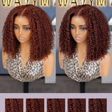 Wavymy Reddish Brown Afro Kinky Curly 7x5 Lace Wear & Go Glueless Wigs Dome Cap 180% Density Layered Curly Hairstyle