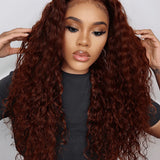 Wavymy Reddish Brown Water Wave Wig 13x6 Max Lace Frontal Wig Drawstring Wear & Go Wigs Dome Cap Glueless Wigs 180% Density
