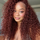 Wavymy Reddish Brown Water Wave Wig 13x6 Max Lace Frontal Wig Drawstring Wear & Go Wigs Dome Cap Glueless Wigs 180% Density