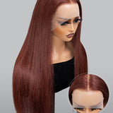 Wavymy Reddish Brown 13x4 Lace Frontal Straight Transparent Lace Wigs Real Ear To Ear Lace Pre Plucked Human Hair Wigs  Perfect Color For Women 180% Density