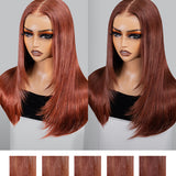 Wavymy Reddish Brown Layered Cut Wear Go Wigs 180% Density Straight 6x4 Pre-cut Lace Closure Wigs 100% Human Hair