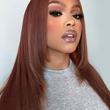 Wavymy Reddish Brown Layered Cut Wear Go Wigs 180% Density Straight 6x4 Pre-cut Lace Closure Wigs 100% Human Hair