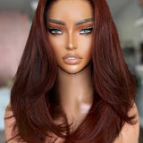 Wavymy Reddish Brown Layered Cut Wear Go Wigs 180% Density Straight 6x4 Pre-cut Lace Closure Wigs 100% Human Hair