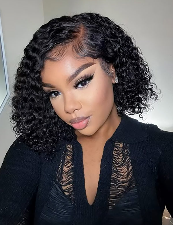 Wavymy Deep Wave Bob Wig Wear & Go Dome Cap Glueless 7x5 Lace Wig Pre-everything Human Hair 180% Density
