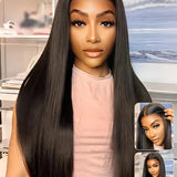 Wavymy Pre-bleached HD Lace Wear Go Glueless Wigs Dome Cap Straight 7x5 Lace Closure Wigs 180% Density