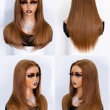 Wavymy Layered Cut Chestnut Brown Wear Go Wigs 180% Density Straight 4x6 Lace Closure Wigs 100% Human Hair