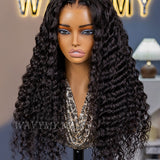 Wavymy Deep Wave 4x4 Lace Closure Wigs Natural Pre Plucked Hairline Lace Part Wig