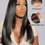 Wavymy Layered Cut Pre-bleached Wear Go Wigs Straight 6x4 Lace Closure Wigs 100% Human Hair 180% Density