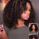Wavymy Blonde Highlights Afro Kinky Curly 7x5 Lace Glueless Wigs Wear & Go Wigs Dome Cap Layered Curly Hairstyle