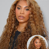 Wavymy Honey Blonde Highlight Wear Go Glueless Water Wave Wig 4x6 Pre-cut Pre-plucked Bleached Knots Wig 100% Human Hair