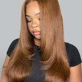 Wavymy Layered Cut Chestnut Brown Wear Go Wigs 180% Density Straight 4x6 Lace Closure Wigs 100% Human Hair