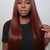 Wavymy Reddish Brown Straight Wig 13x6 Max Lace Frontal Wear & Go Wigs Dome Cap Glueless Wigs 180% Density