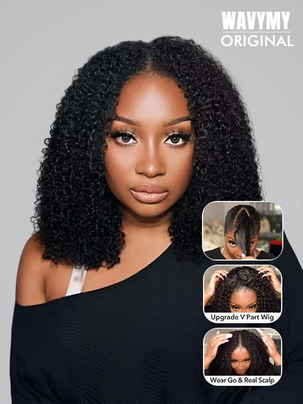 Wavymy Human Hair Wigs Near Me | Upgrade Afro Curly Glueless V Part Wig Human Hair