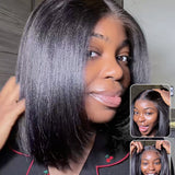 Wavymy Yaki Straight Layered Cut Silky Bob Wig Upgrade 9x6 T-Part Lace Wig Pre-Plucked Wear Go Glueless Wigs 180% Density