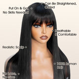 Wavymy Glueless Straight Wig With Bangs Human Hair Machine Made 180% Density