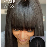 Wavymy Glueless Natural Black Straight Hair Machine Made Human Virgin Hair Wigs With Bangs