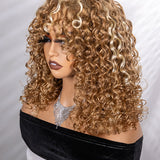 Wavymy Buncy Curly Wigs With Bangs Full Machine Made Human Hair 250% Density Wigs