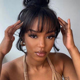 Wavymy Wear Go Realistic Scalp Glueless Minimalist Lace  Straight Wig  With Air Bangs 100% Human Hair