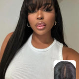 Wavymy Wear Go Realistic Scalp Glueless Minimalist Lace  Straight Wig  With Air Bangs 100% Human Hair