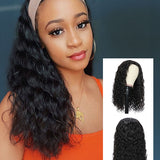 Wavymy Water Wave Headband Wig 100% Virgin Human Hair Pre-attached Scarf Natural Color Glueless Wig 8-30 Inch