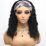 Wavymy Water Wave Headband Wig 100% Virgin Human Hair Pre-attached Scarf Natural Color Glueless Wig 8-30 Inch