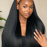 Wavymy Upgrade Half Wig Kinky Straight Wig Human Hair No Glue No Lace Wig For Women 180% Density