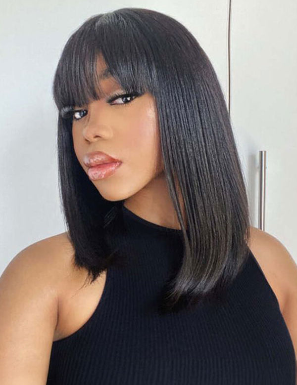 straight wig with bangs ready to wear