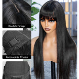 Wavymy Glueless Straight Wig With Bangs Human Hair Machine Made 180% Density