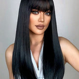 80% Off | Wavymy Glueless Straight Wig With Bangs Human Hair Machine Made 180% Density