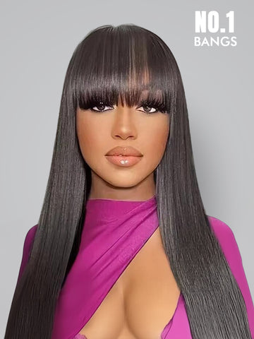 Machine-made straight wigs with bangs