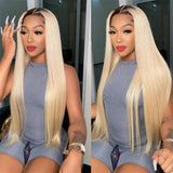 Wavymy Brown Roots To Blonde Skunk Stripe Color  Wig 13x4 Straight Highlights Lace Front Ombre Wig