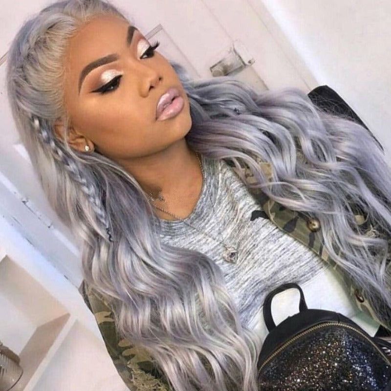 Wavymy Body Wave Grey Color 13x4 Straight Lace Front 180% Wigs