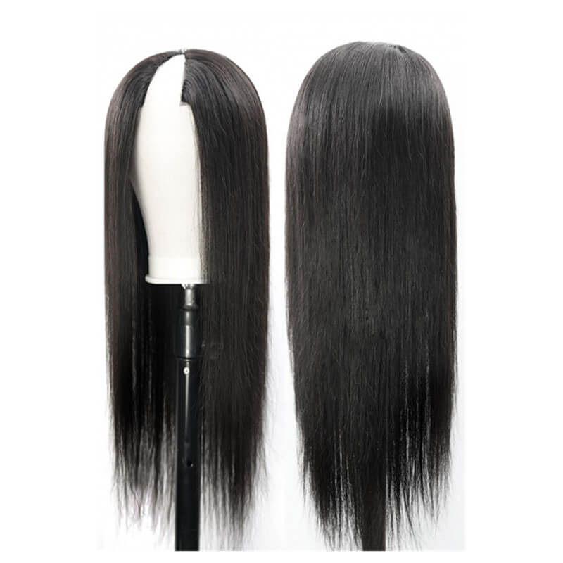 Wavymy Beginner Friendly Straight V Part Wig No Glue No Sew No Gel Human Hair Wig 180 Density Thin Part Wig